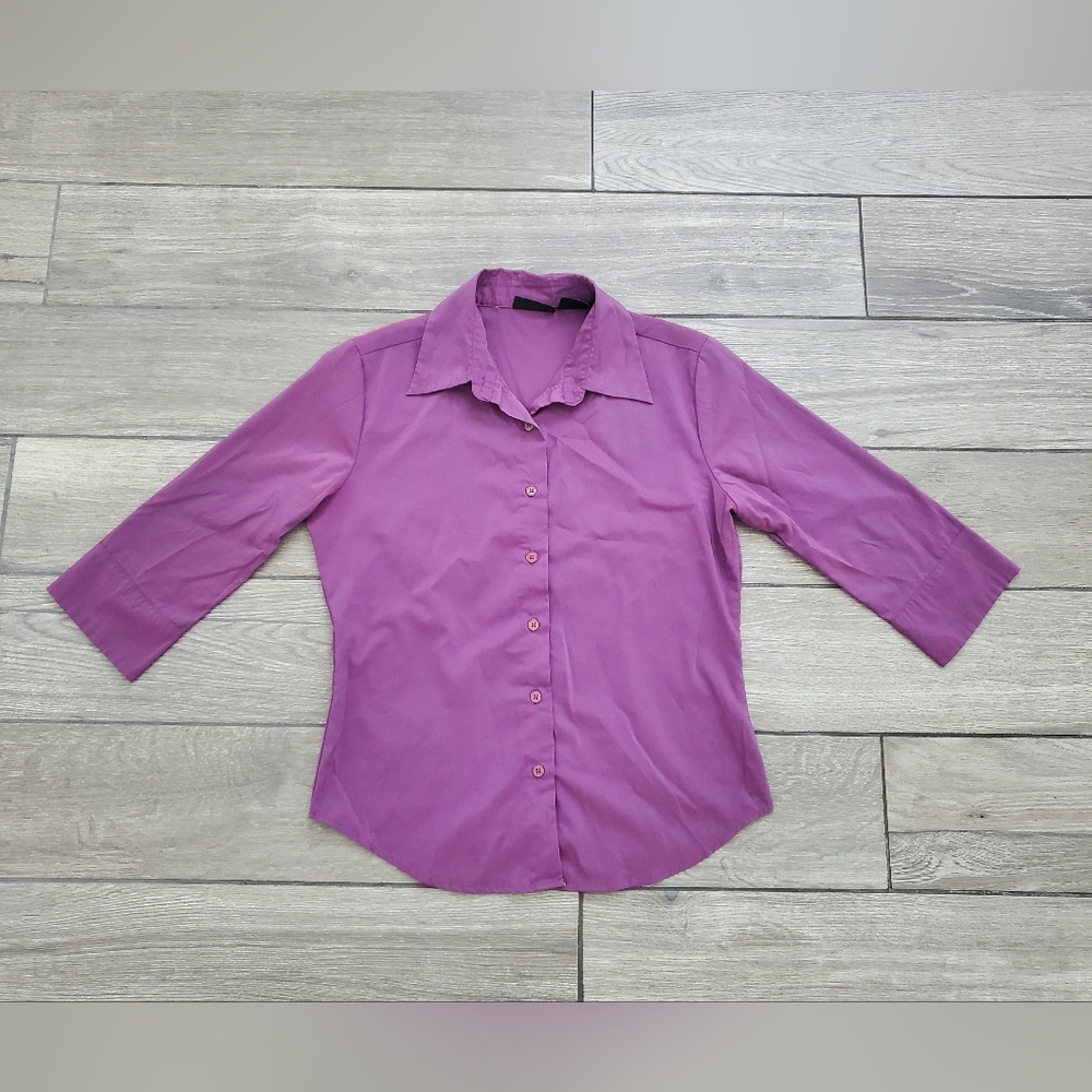 vintage At Last women's cotton blend silky glossy pinkish purple classic shirt M